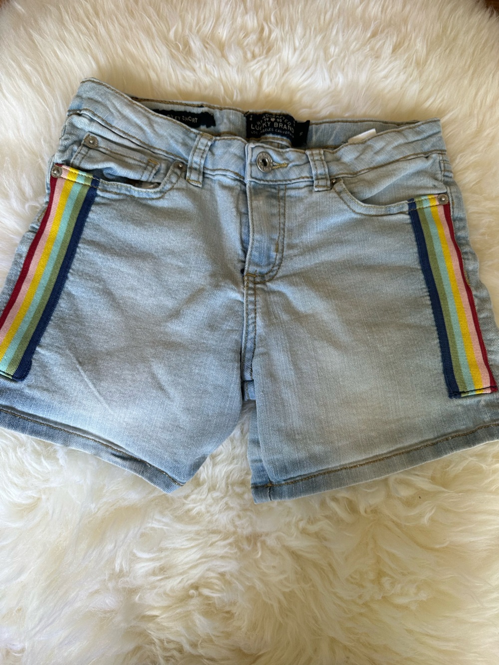 Lucky Brand Light Wash Denim Shorts with Rainbow Side Stripes